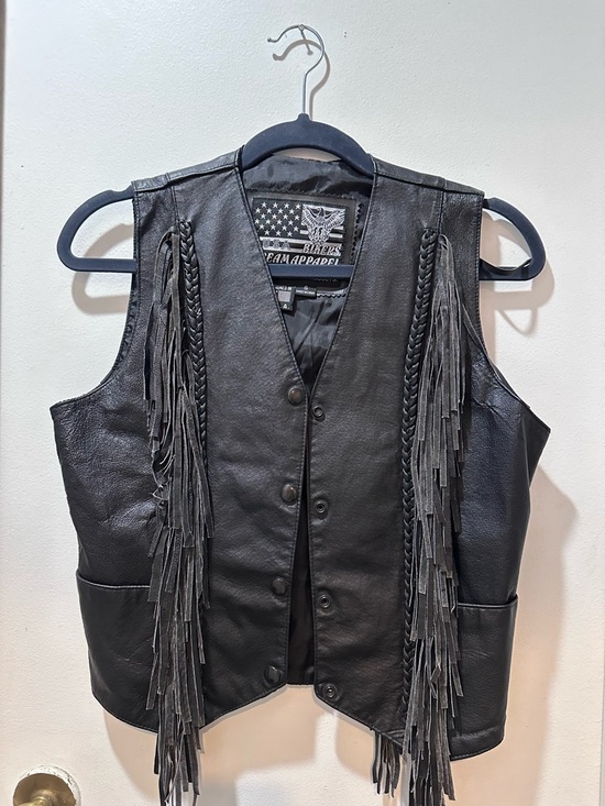 Vintage Jackets & Blazers - Vintage Black Leather Fringe Biker Vest size small